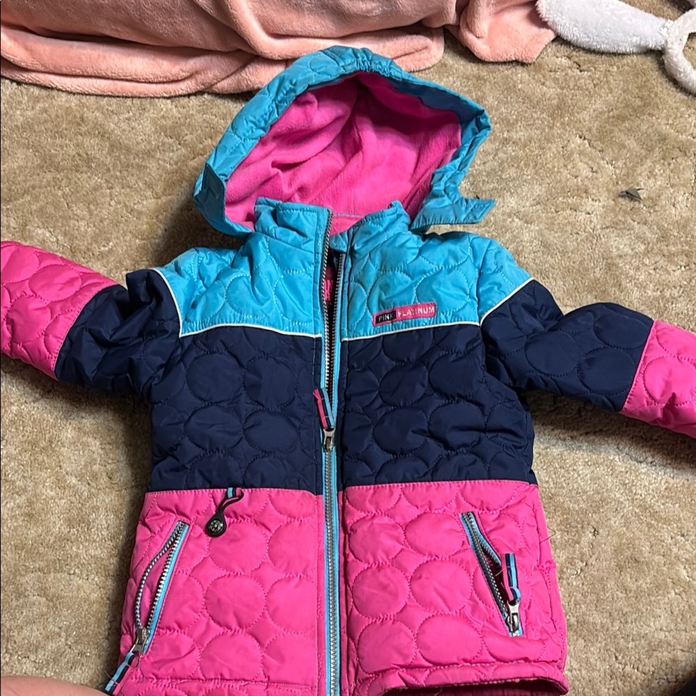 Pink Platinum Kids Puffer Jacket - Pink and Blue